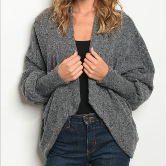 Vava by Joy Han Sweaters -  VAVA by Joy Han Gray Puff Sleeve Cardigan
